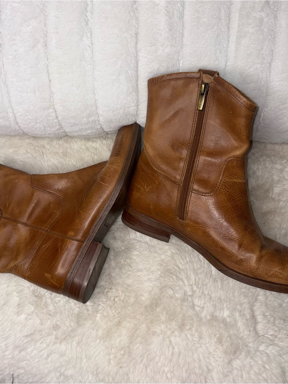 Franco Sarto Brown Leather Zip Ankle Boots